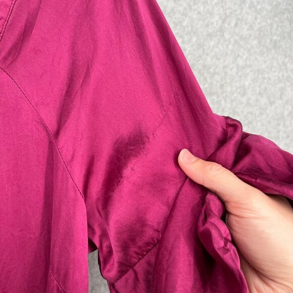 Froxx Womens 100% Silk Puff Bubble Sleeve Midi Shift Dress Size M Berry Red - Picture 5 of 11